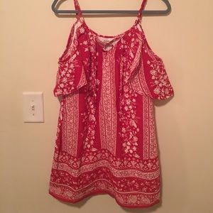 Red off the shoulder lace up tribal dress